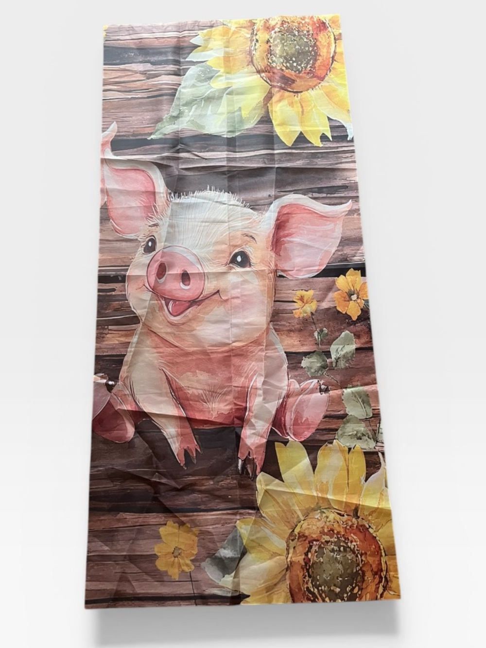 Cute Pig Piglet Sunflower Large Fall Farm Barn Flag or Curtain NWOT 65” x 25”
